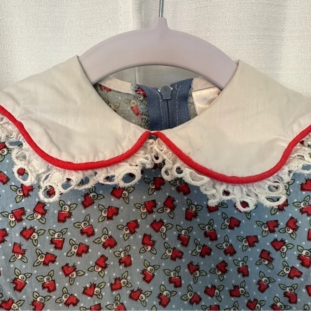 Vintage Daisy Kingdom Dress Floral Sz 2T Peter Pan Collar Eyelet Edge Petticoat